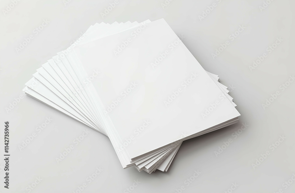A stack of blank empty A4 flyers fanned out on a flat surface ready for text to be added A stack of blank empty A4 flyers fanned out on a flat surface ready for text to be added