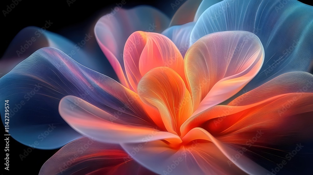 Abstract glowing flower with orange and blue petals. Abstract glowing flower with orange and blue petals.