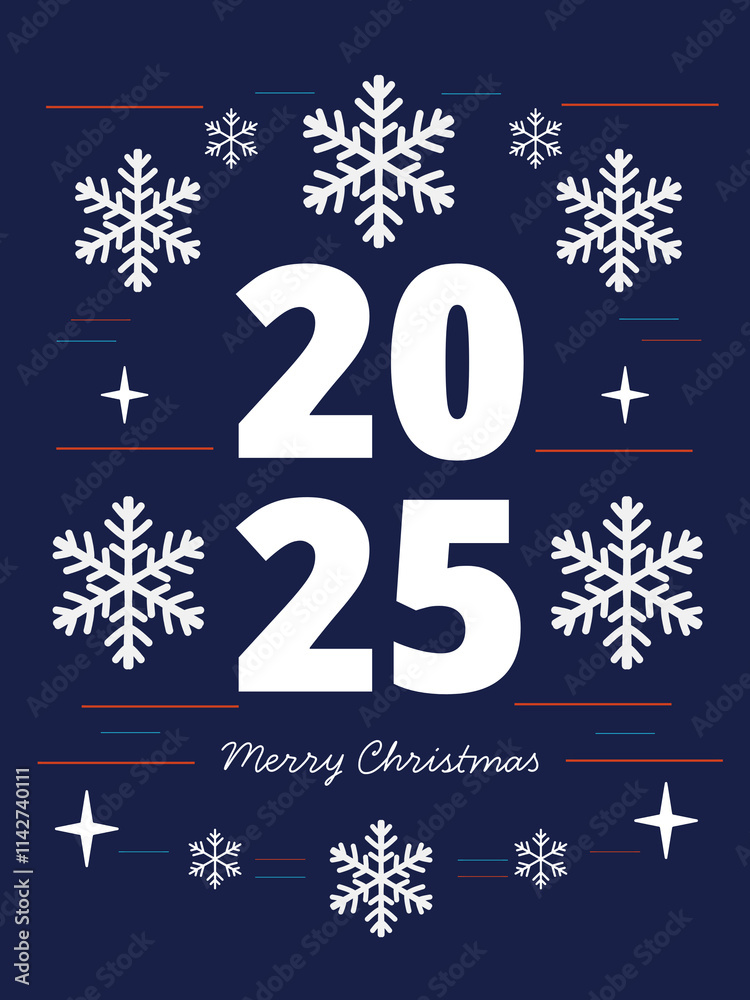 2025 number Happy New Year Merry Christmas Greeting Card text white font navy dark blue background Christmas Xmas snowflakes simple modern digital illustration graphic design 2025 number Happy New Year Merry Christmas Greeting Card text white font navy dark blue background Christmas Xmas snowflakes simple modern digital illustration graphic design