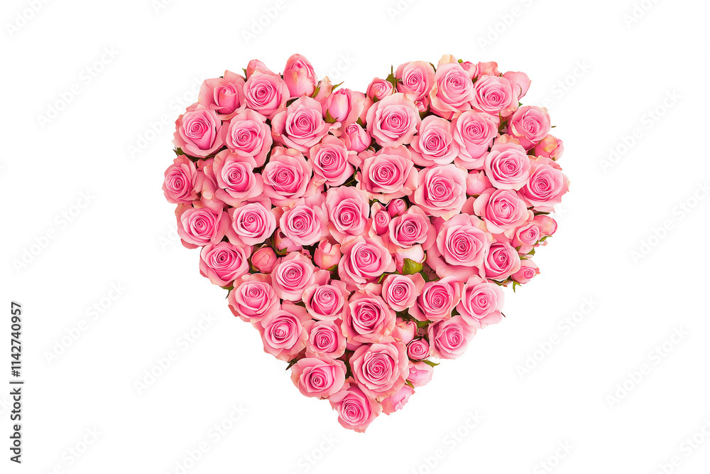 Photo of a heart made of pink roses isolated on transparent or white background, mother's day, valentine's day or wedding flowers love wreath, png