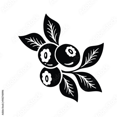 black and white silhouette blueberry hand drawn illustration