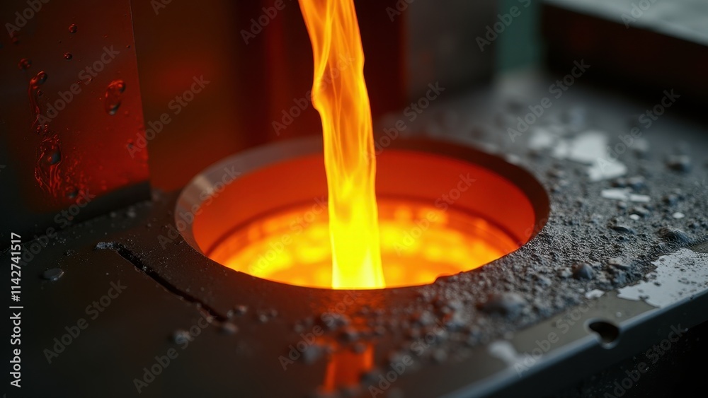 Molten Metal Being Poured Into Mold With Glowing Sparks Molten Metal Being Poured Into Mold With Glowing Sparks