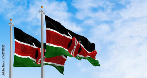 Billede på lærred National flags of Kenya waving on a clear day