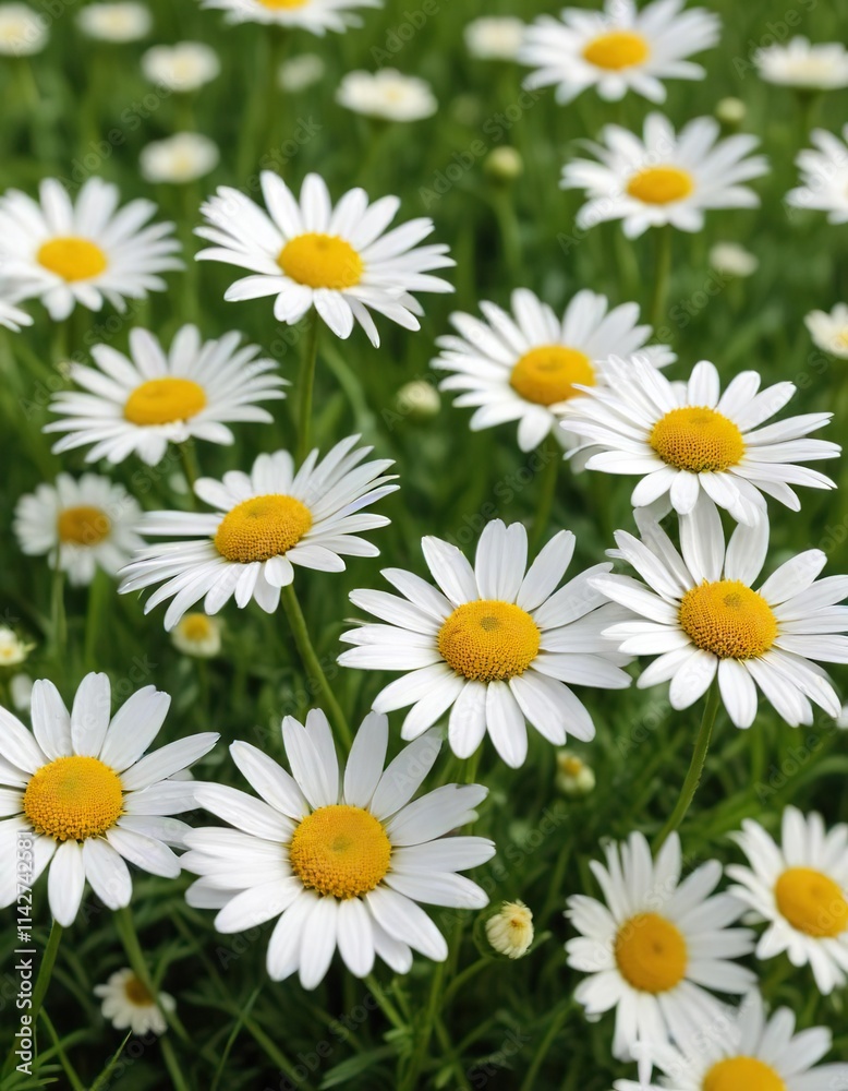 Close-up view of delicate white camomile flowers on a grassy field, countryside, botany, tranquil, macro, peaceful Close-up view of delicate white camomile flowers on a grassy field, countryside, botany, tranquil, macro, peaceful