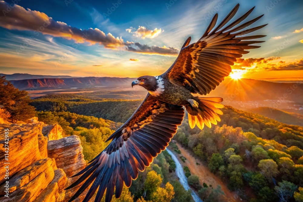 Obraz premium Majestic Wedge-tailed Eagle: Drone Photography of Wingspan, Australian Raptor, Bird of Prey, Soaring Eagle