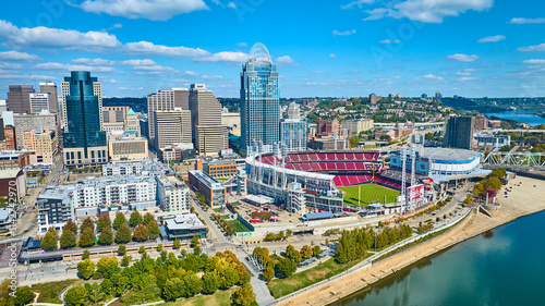 Aerial of Cincinnati Skyline and Great American Ball Park photo