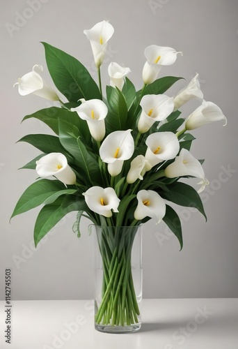 Elegant white callas and green leaves arrangement, flora, flowers