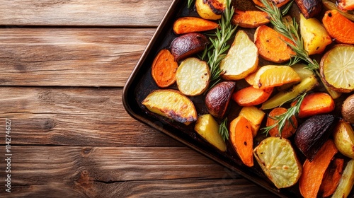 Colorful Root Vegetables on Baking Tray from Above