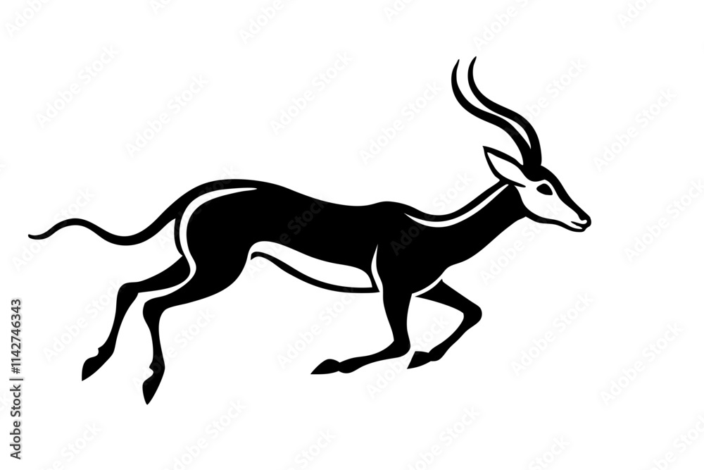 Leaping Antelope Silhouette - Black and White Vector Wildlife Art