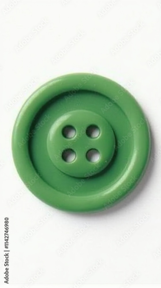 Green Plastic Sewing Button Isolated on White Background