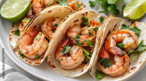 Fresh Tacos with Lime and Cilantro on White Plate