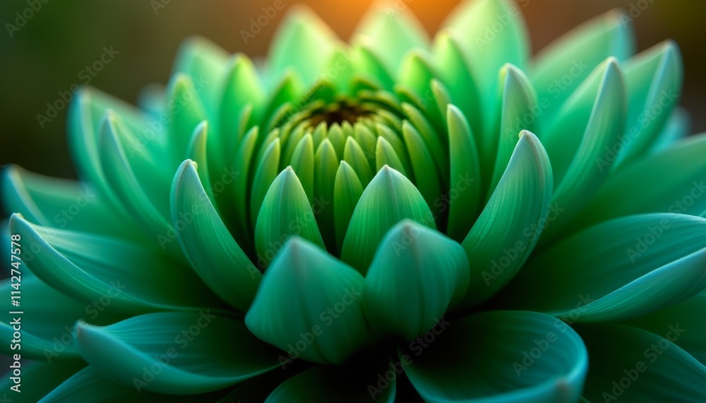 Fototapeta premium A detailed macro photograph of a succulent, highlighting its rich green hue and the delicate structure of its petals. The image evokes a sense of calmness and natural beauty.