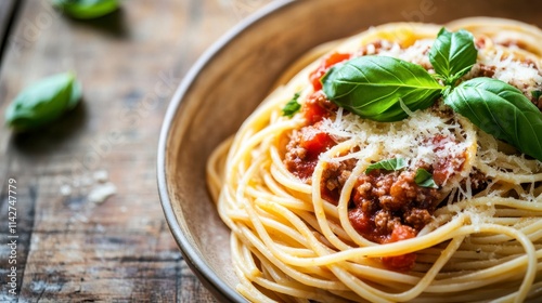 Fresh Bolognese with Grated Parmesan and Basil Garnish