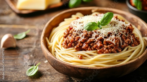 Delicious Bolognese Pasta with Fresh Basil Garnish