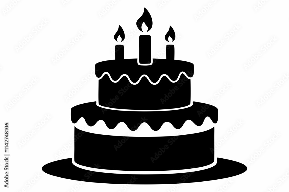 Simple Cake Vector. Birthday cake icon black and white Design. Birthday cake silhouette vector illustration Simple Cake Vector. Birthday cake icon black and white Design. Birthday cake silhouette vector illustration