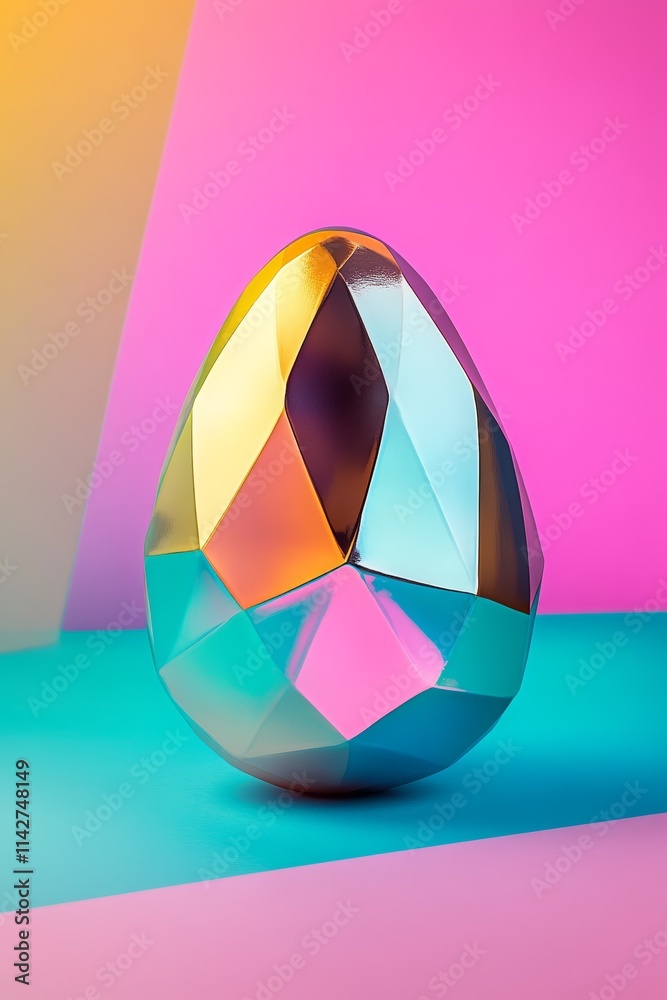minimalist Easter egg with metallic geometric shapes and bold colors minimalist Easter egg with metallic geometric shapes and bold colors