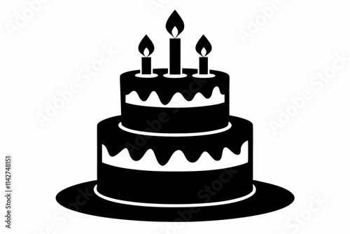 Simple Cake Vector. Birthday cake icon black and white Design. Birthday cake silhouette vector illustration