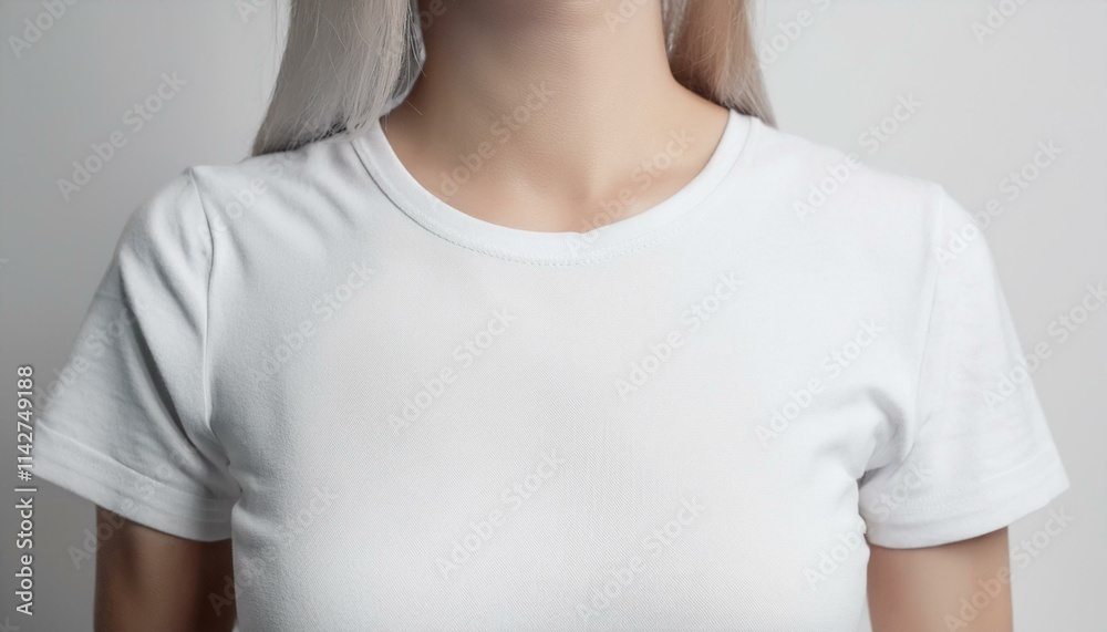 A white T-shirt smoothly spreads out from the neck down A white T-shirt smoothly spreads out from the neck down
