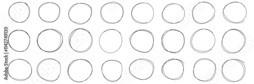 PrintCircle line sketch icon in hand drawn style. Circular scribble doodle vector illustration on isolated background. Pencil or pen bubble sign business concept.