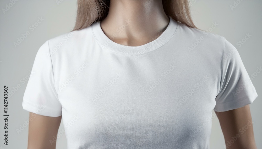 A white T-shirt smoothly spreads out from the neck down A white T-shirt smoothly spreads out from the neck down