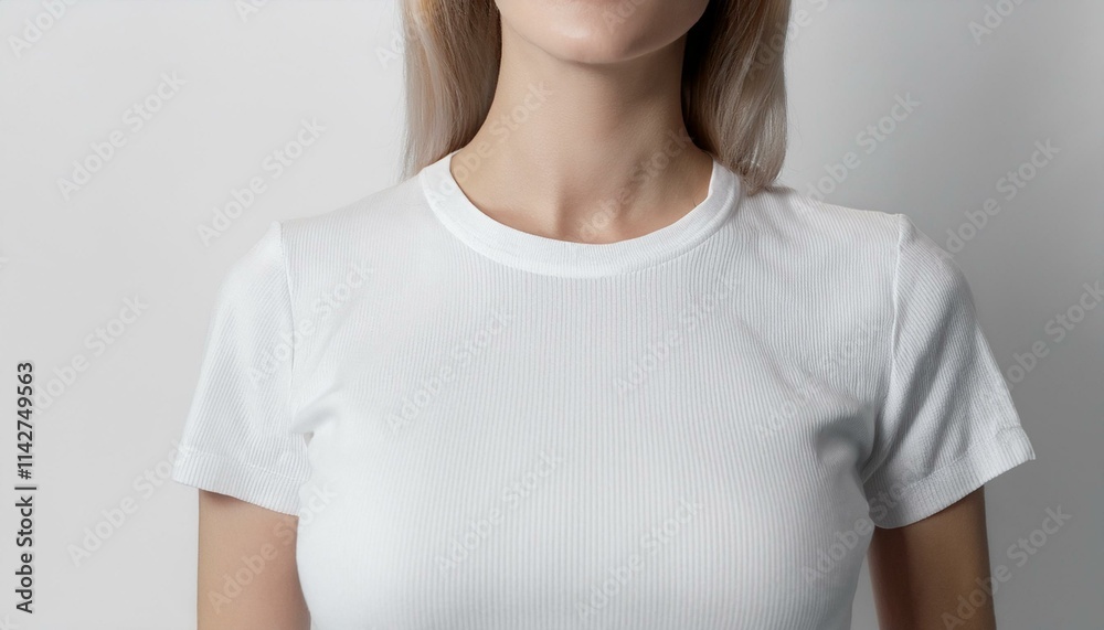 A white T-shirt smoothly spreads out from the neck down A white T-shirt smoothly spreads out from the neck down