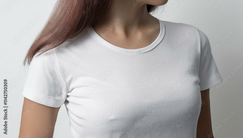 A white T-shirt smoothly spreads out from the neck down A white T-shirt smoothly spreads out from the neck down
