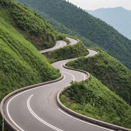 Curvy mountain road with greenery,  photo