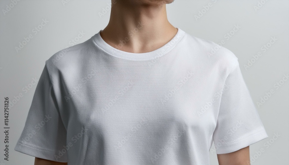 A white T-shirt smoothly spreads out from the neck down A white T-shirt smoothly spreads out from the neck down