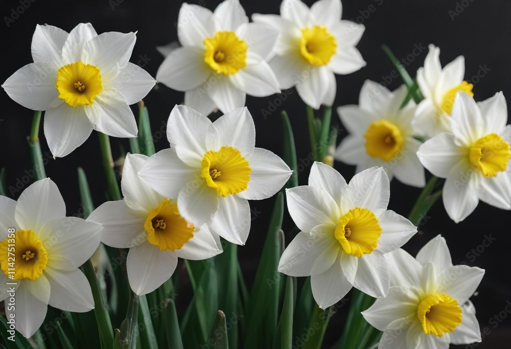 Fototapeta premium Intimate mood lighting enhancing the white jonquil narcissus hybrid flowers in full bloom, beauty, mood lighting