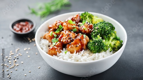 Chicken Bowl with Rice and Steamed Broccoli