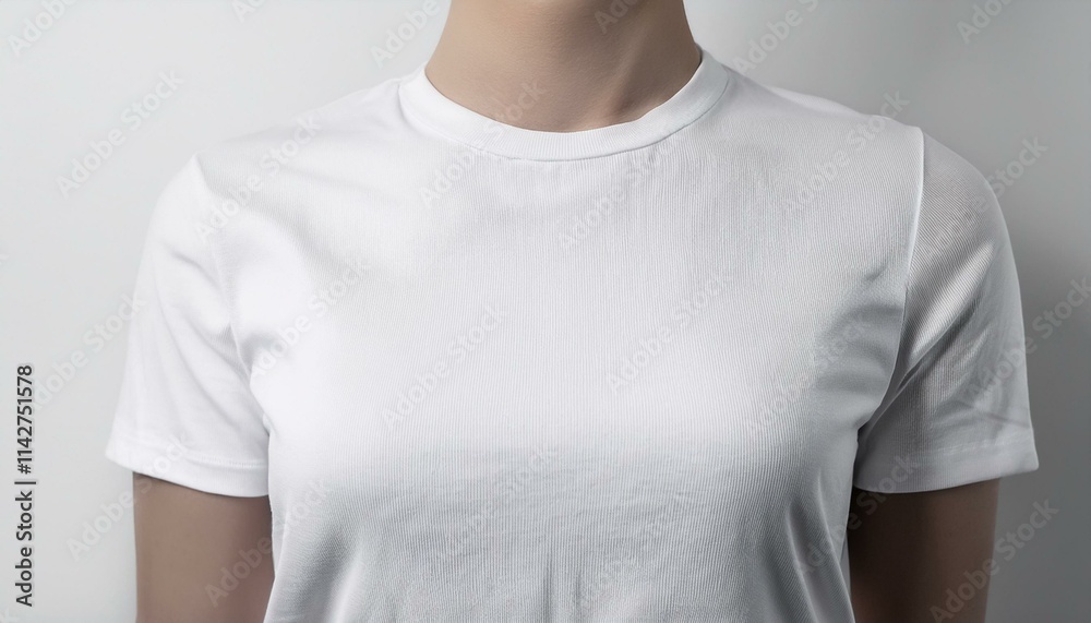 A white T-shirt smoothly spreads out from the neck down A white T-shirt smoothly spreads out from the neck down