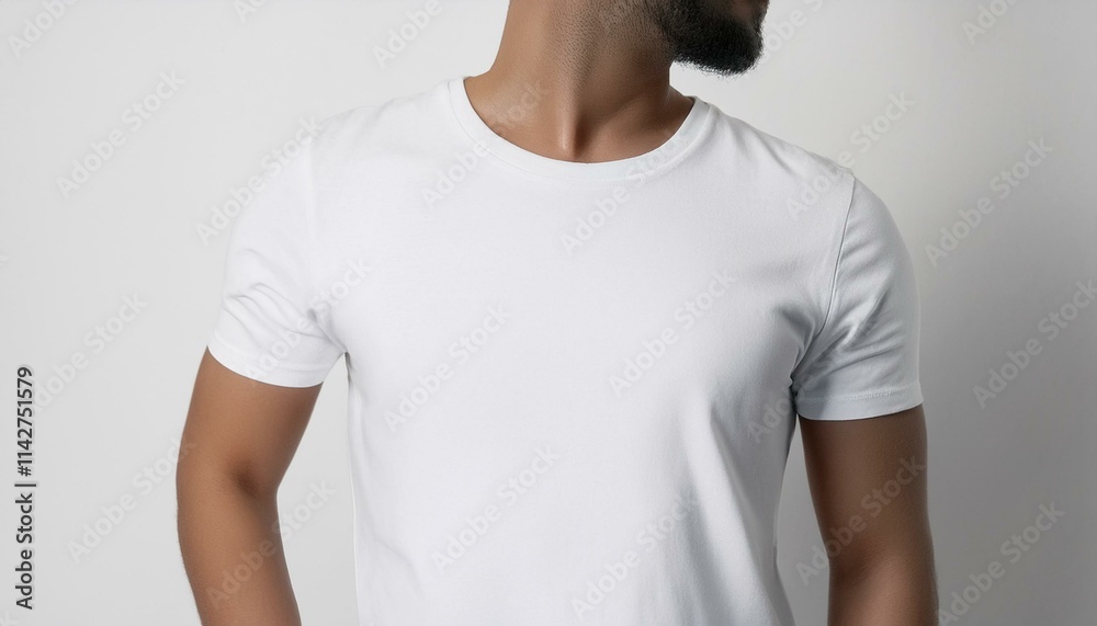 A white T-shirt smoothly spreads out from the neck down A white T-shirt smoothly spreads out from the neck down