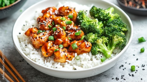 Chicken Bowl with Rice and Steamed Broccoli Delight