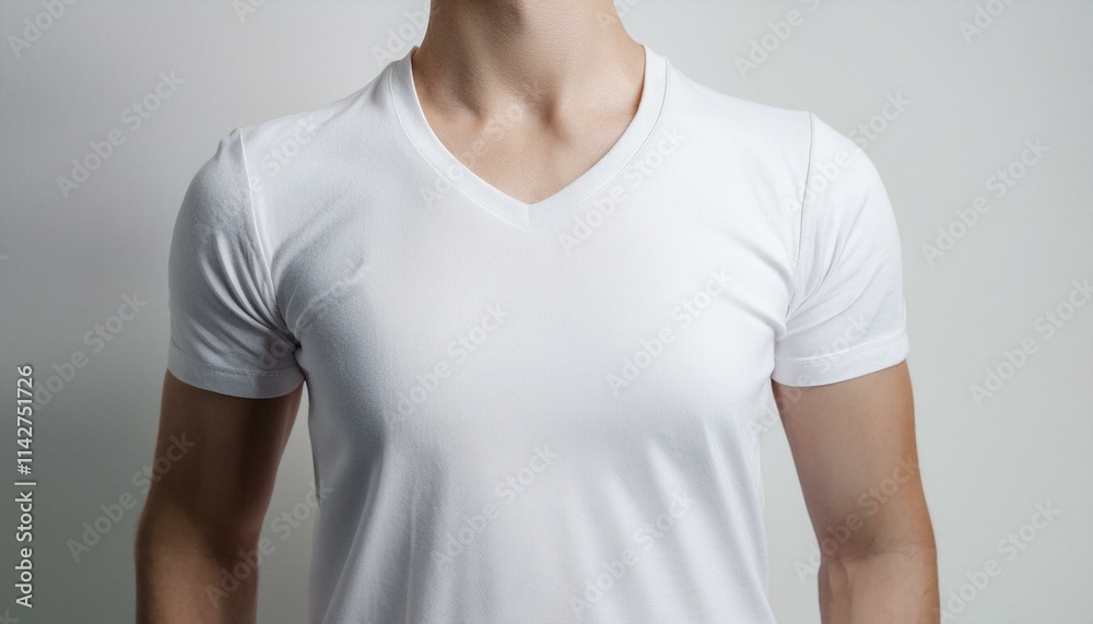 A white T-shirt smoothly spreads out from the neck down A white T-shirt smoothly spreads out from the neck down