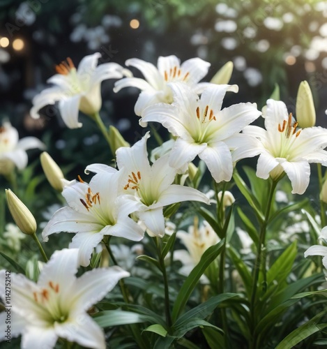 Wallpaper Mural Lovely white lilies with a bokeh effect creating a dreamy atmosphere, innocence, floral, peaceful, environment Torontodigital.ca