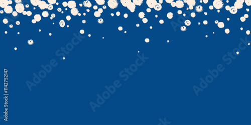 Winter blue background with falling down snow. Brush texture effect and rough edges. Template with copy space for your design.