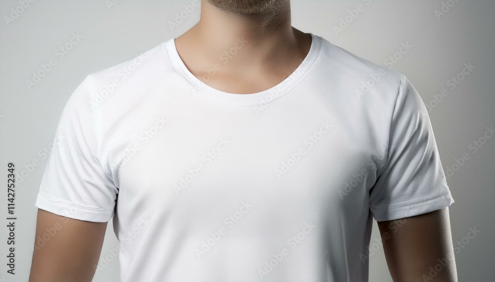A white T-shirt smoothly spreads out from the neck down A white T-shirt smoothly spreads out from the neck down