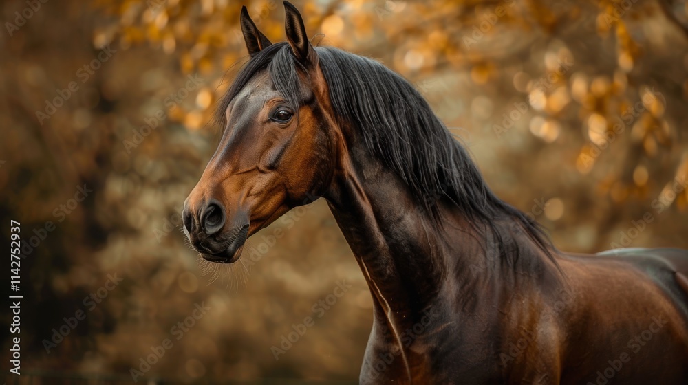 Obraz premium wild horse standing majestically in a rugged landscape with snow-capped mountains in the background,