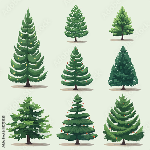 High-Quality Christmas Trees Isolated Vector Illustration for Festive Designs photo