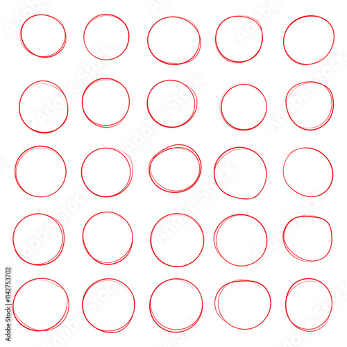 Red pen drawn marks, red circle set
