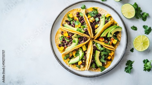 Delicious Tacos with Black Beans and Avocado Slices
