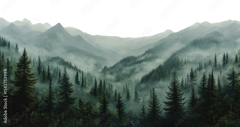 PNG Misty forest mountains with tall green trees landscape nature fog. PNG Misty forest mountains with tall green trees landscape nature fog.