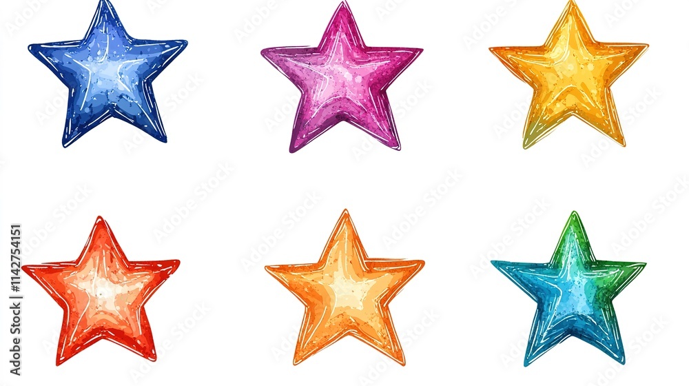 Stars on white background. Children's drawing of stars in icon style. Christmas and New Year Stars on white background. Children's drawing of stars in icon style. Christmas and New Year