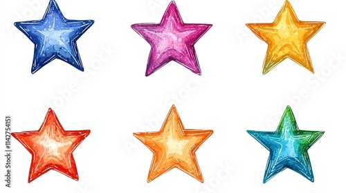 Stars on white background. Children's drawing of stars in icon style. Christmas and New Year