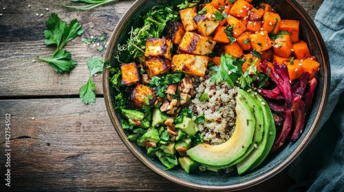 Healthy Buddha Bowl with Quinoa and Roasted Vegetables