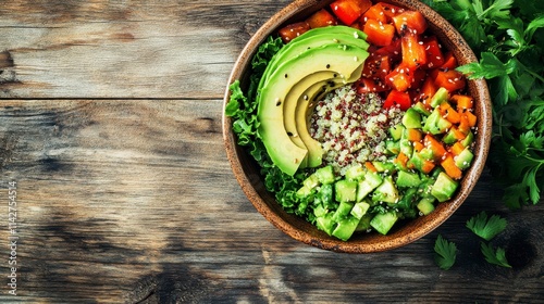 Fresh Quinoa Bowl with Avocado and Roasted Vegetables