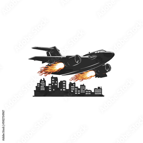 Airplane gaining altitude between clouds. Travel and vacation time. Vector illustration in a minimalistic style