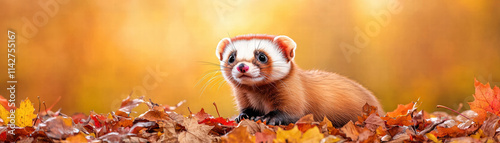 ferret exploring outdoors among colorful autumn leaves, showcasing its curious nature and playful spirit in vibrant setting