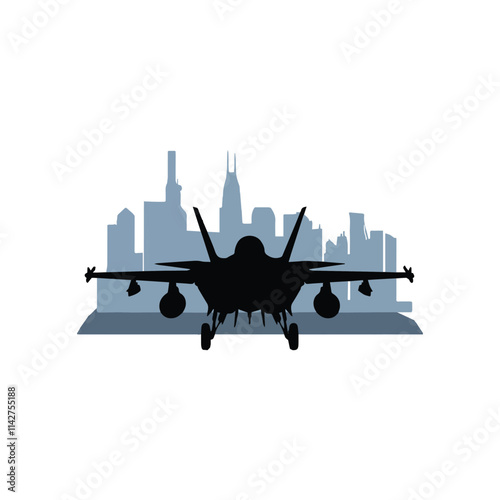 Airplane gaining altitude between clouds. Travel and vacation time. Vector illustration in a minimalistic style