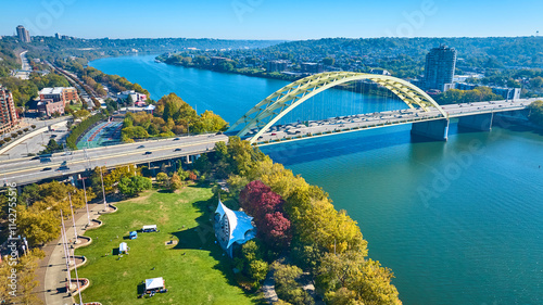 Aerial of Daniel Carter Beard Bridge Over Ohio River in Cincinnati photo